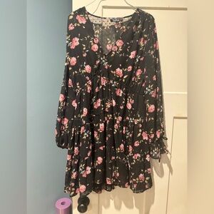 Lulu's Black and Pink Floral Mini Dress